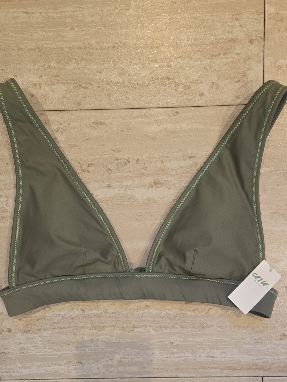 New Aerie Army Green Triangle Bikini Top